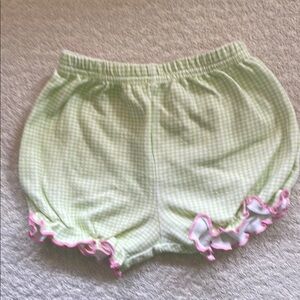 Green and Pink Gingham Shorts with Ruffled Trim